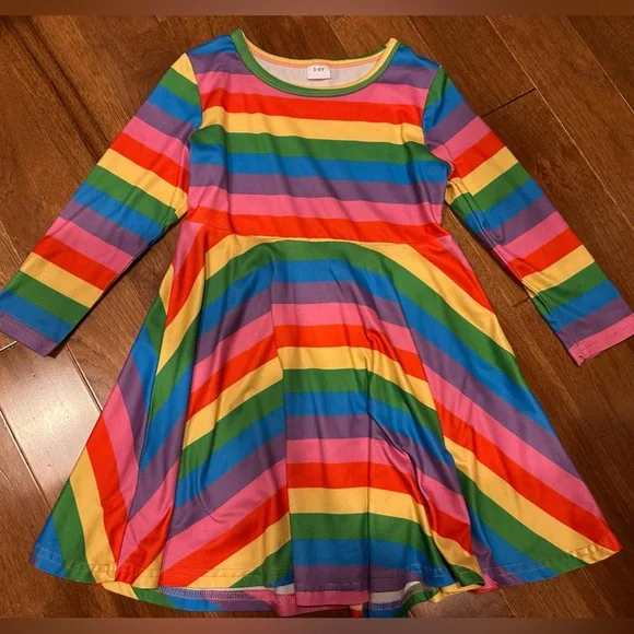 Rainbow Striped Kids Dress - Picture 2 of 4